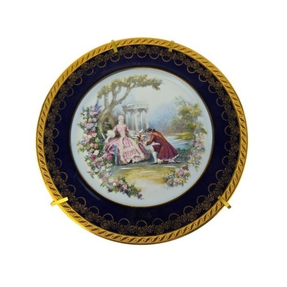 Limoges France Rehaussé Main Cobalt Blue Gold Fragonard Courting Plate